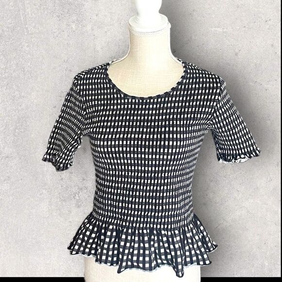 Scotch and Soda | EUC Women’s Smocked tee with peplum hem in  Black check Size M - Picture 1 of 6